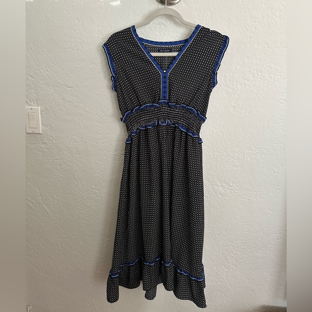 Max Edition Black Dress with Blue Trim